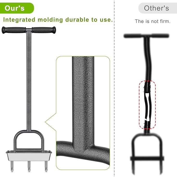 Dolibest Lawn Coring Aerator, Manual Grass Aerating Tool with Stainless Steel Soil Core Storage Tray, 3 Stainless Steel Corer Plug Aerator Tool, Garden Tool & Clean Hand Tool, Improve Lawn Health