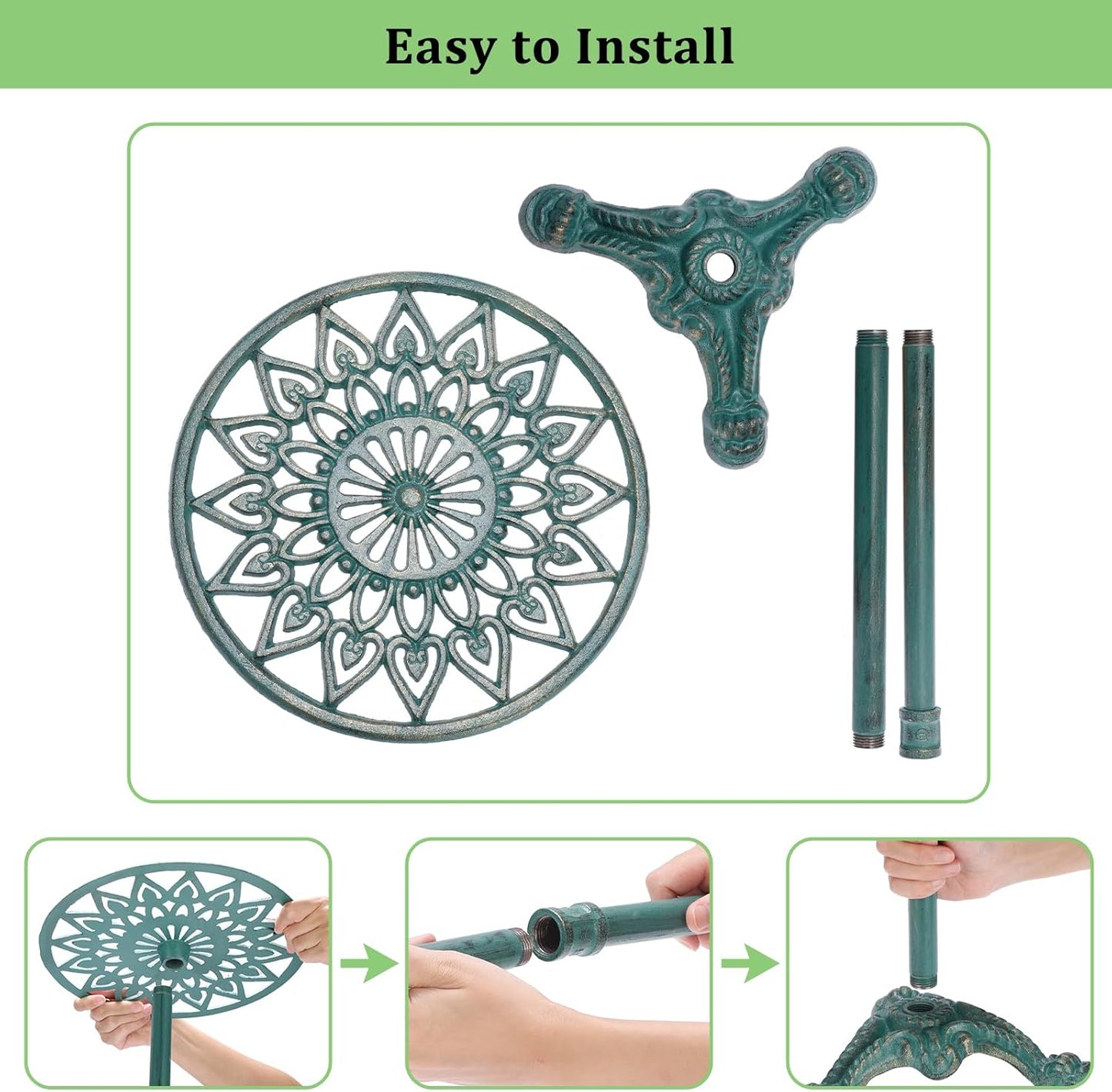 OwnMy Cast Iron Tall Plant Stand Heavy Duty Flower Pot Holder, Decorative Pedestal Potted Plant Rack, Indoor Outdoor Wrought Iron Large Single Plant Stand for Patio Garden Home, Antique Green