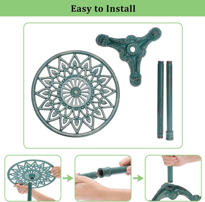 OwnMy Cast Iron Tall Plant Stand Heavy Duty Flower Pot Holder, Decorative Pedestal Potted Plant Rack, Indoor Outdoor Wrought Iron Large Single Plant Stand for Patio Garden Home, Antique Green