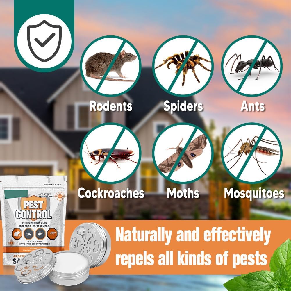 Pest Repellent for Car, Rodent Repellent Indoor & Outdoor, Natural Mint Mouse/Rat Repellent, Keep Mice, Spiders, Ants and Cockroaches Away, Peppermint Oil Pest Deterrent - 2P