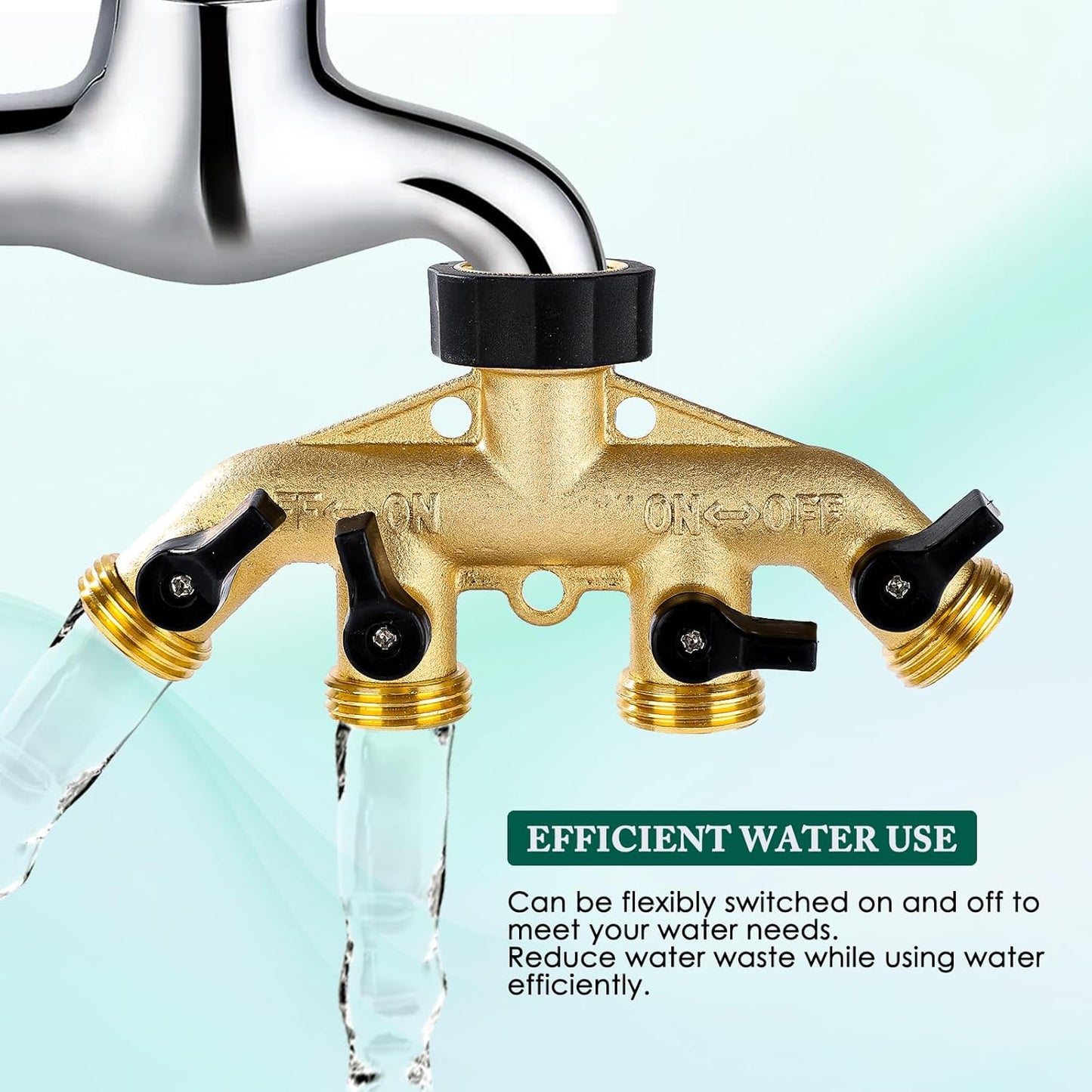 Dalmbox Garden Hose Splitter 4 Way, Water Hose Splitter, 3/4" Heavy-Duty Brass Garden Hose Splitter, Includes 5 Rubber Washers & Teflon Tape(1 pack)
