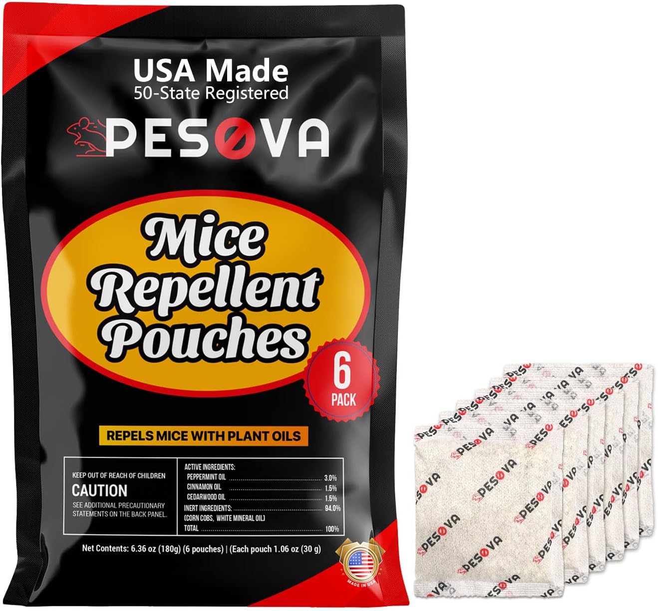 Mouse Repellent Pouches, Natural Rodent Repellent for Home, Car, RV, Garage, and Storage-Peppermint Scented Mice Repellent, Long-Lasting Indoor & Outdoor Rodent Defense (6 Pack)