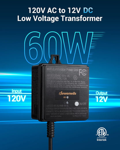 DEWENWILS 60W WiFi Low Voltage Transformer, 120V AC to 12V DC, Smart Outdoor Low Voltage Landscape Transformer with Timer, Work with Alexa & Google Home, Weatherproof for Landscape Lights, FCC Listed