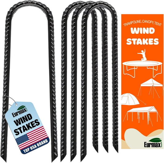 Eurmax USA U-Shaped-Rebar-Stakes-12-Inch, Ground Stakes Heavy Duty Trampoline Stakes Rebar Galvanized for Camping Tent Trampoline Accessories Dog Fence,Pack of 4(Black)