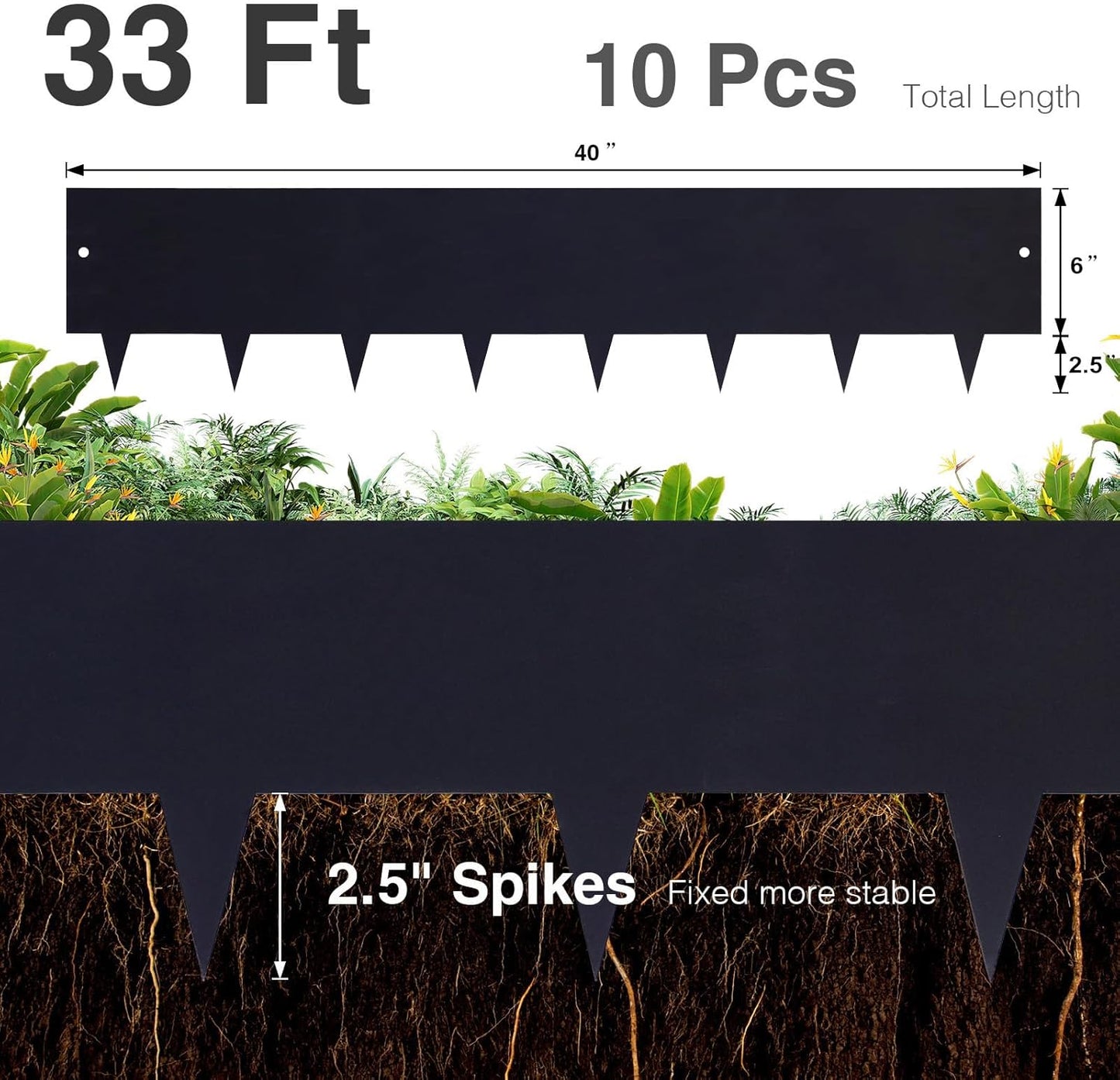 10-Pack Galvanized Steel Landscape Lawn Edging - 8.5 inch Height Black Powder Coated Bendable Metal Strips - Hammer-in Edge Border - Yard Pathway Divider 40 inch Each(33Ft Total), #LYLB85BK-US
