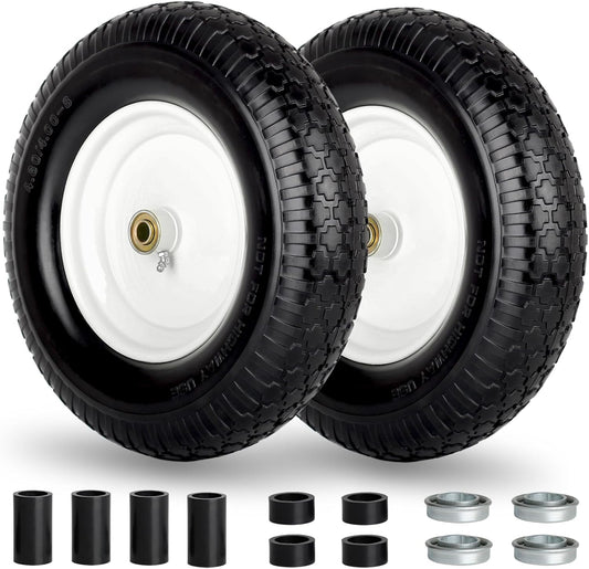 4.80/4.00-8" Wheelbarrow Tire, 16" Flat-Free Solid Tire and Wheel, 3" Centered Hub, 5/8" Axle Bore