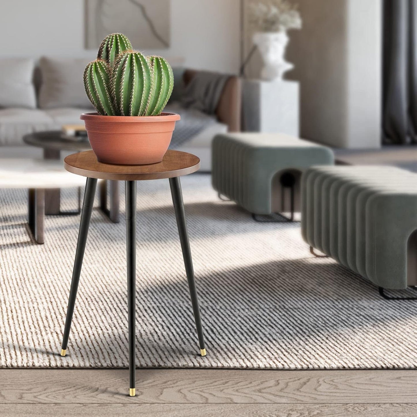Tall Plant Stand Indoor, Mid Century Wood Plant Stand Plant Table for Flower Pots, Heavy Duty Metal Plant Holder, Modern Home Decor Small Round Side End Table (11.8"x20")