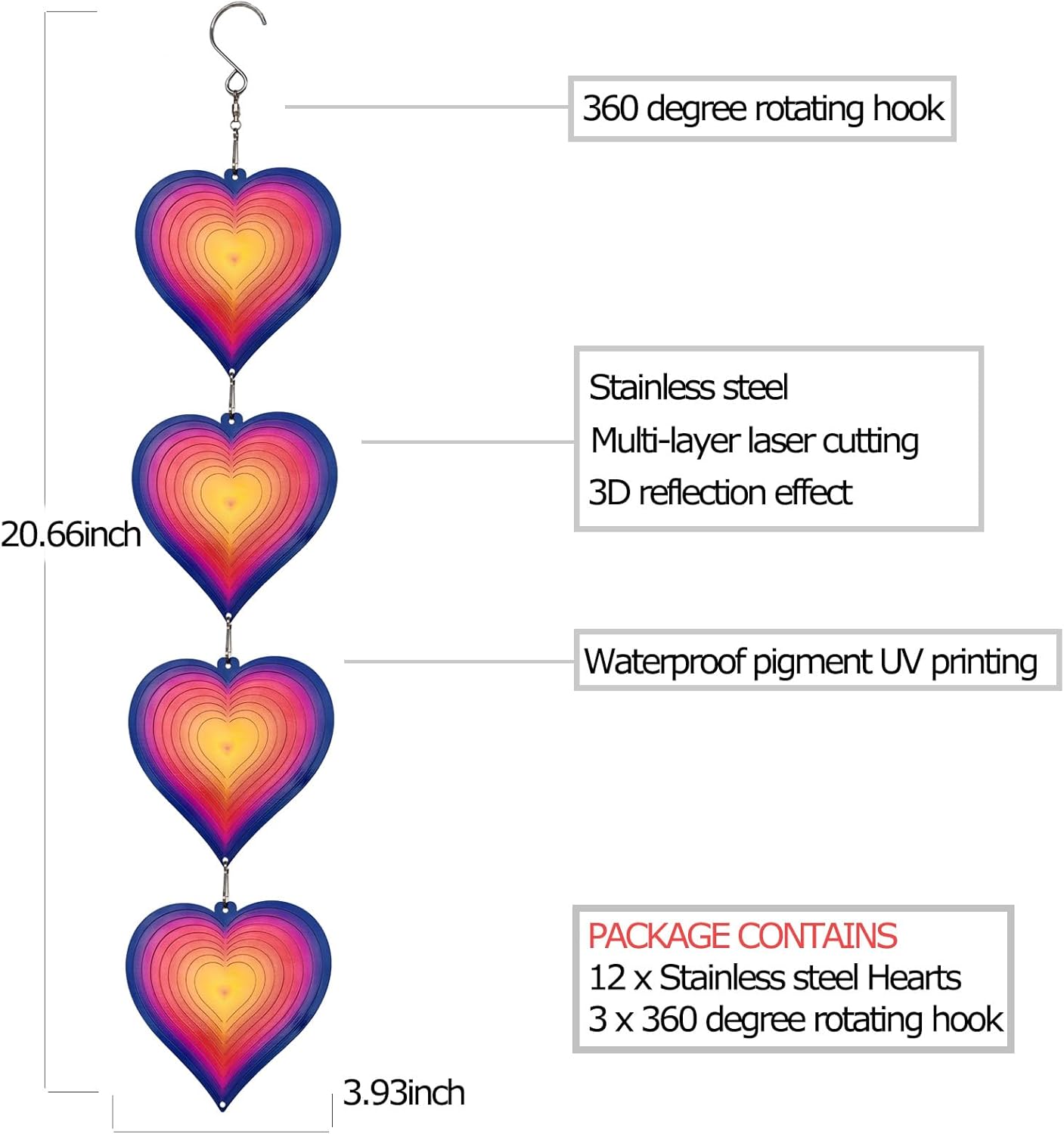 DJUAN Heart Wind Spinners Outdoor Garden Decor - Birthday Gifts for Mom Grandma Women,Metal Hanging Ornaments for Yard Lawn Window Ceiling Home Christmas Day Party Wedding Decoration