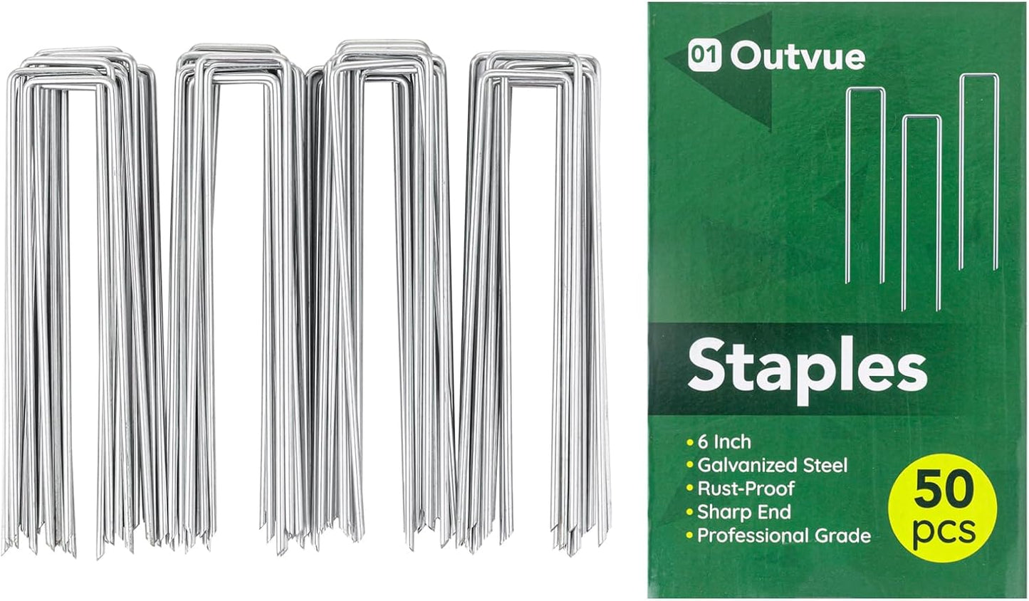 6 Inch 50 Pack Landscape Staples,11 Gauge Plant Stakes,Hot-dip Galvanized Tent Stake & Garden Stakes for Plants, Staple Landscaping Fabric SOD Pins for Decoration Weed Barrier Fabric