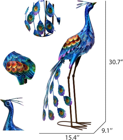 Kircust Peacock Garden Statue and Sculpture, Metal Peacock Yard Art Decor, Standing Bird Outdoor Sculptures for Patio Backyard Lawn Home Decoration