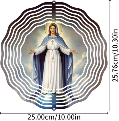 Virgin Mary Wind Spinner, Metal Wind Spinners Outdoor Indoor, Sky Virgin Mary Hanging Garden Decor for Outside, Stainless Wind Spinners for Yard and Garden 10 inch 3D (25.76X25 CM)