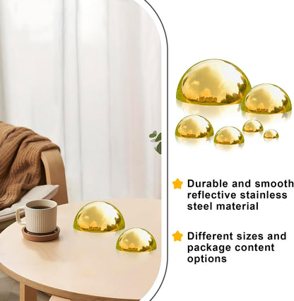 Nerien Gazing Ball, Stainless Steel Garden Mirror Globe, Polished Ornament Sphere, Hollow Floating Reflective Hemisphere, for Home Outdoor Pond Housewarming Swimming Pool Decoration, Gold, 6Pcs Mix