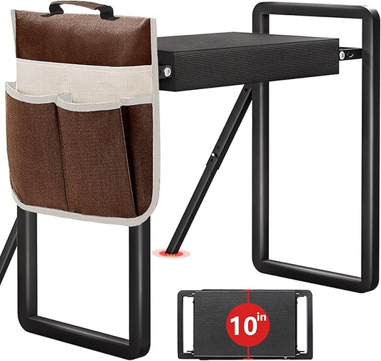 Garden Kneeler and Seat Heavy Duty,Foldable Gardening Stool with Anti-Tipping，10" Thicken & Widen Soft Kneeling Pad,Great Gardening Gifts for Women and Men, Bench Comes with Tool Pouch,Black