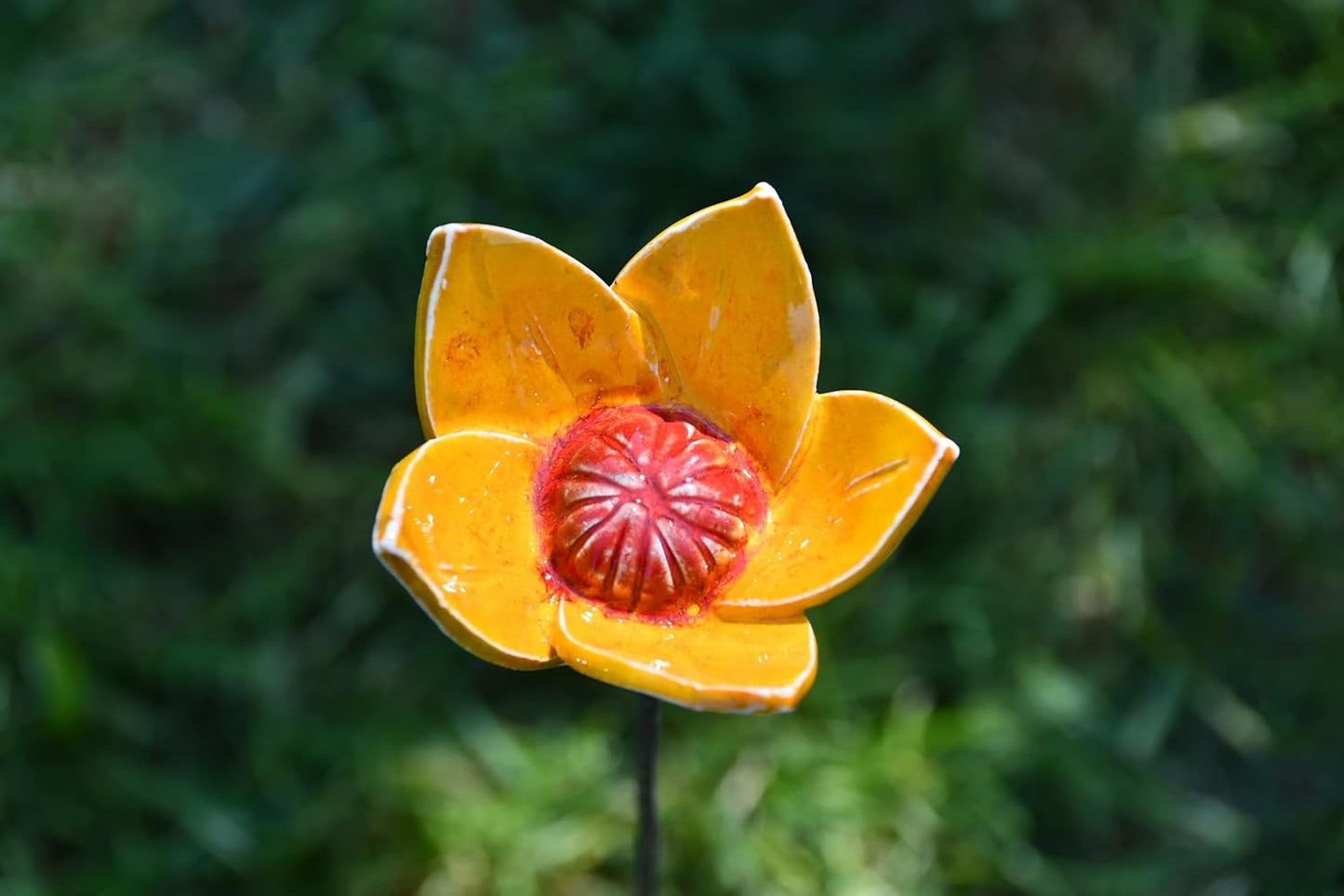 Ceramic Garden Decor - Flower Lawn Stake - Outdoor Statue - Perfect, Unique Gifts for Gardeners Woman, Men, Yard Gifts - Handmade, Frostproof