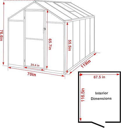 6' x10' Double-Wall Polycarbonate Aluminum Greenhouse Kit for Outdoor, Walk-in Greenhouse with Lockable Door and Adjustable Roof Vent, Backyard Garden in Winter, White