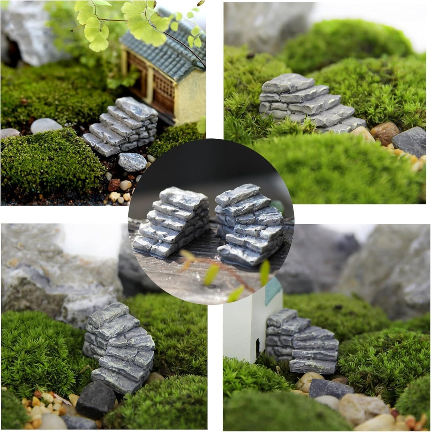 2Pcs Gray Micro Landscaping Decor Bonsai Craft Miniature Resin Bridge Stair Stone Straight Bridge Stairs Stone Steps Garden Fairy Ornament Flower Pot Plant Straight Stairs Outdoor Garden Miniatures