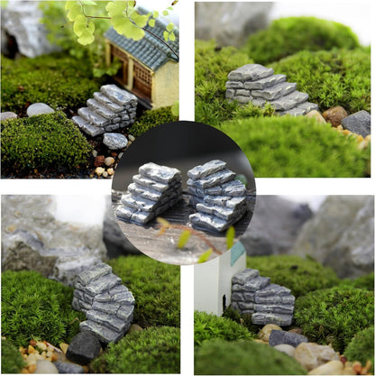 2Pcs Gray Micro Landscaping Decor Bonsai Craft Miniature Resin Bridge Stair Stone Straight Bridge Stairs Stone Steps Garden Fairy Ornament Flower Pot Plant Straight Stairs Outdoor Garden Miniatures