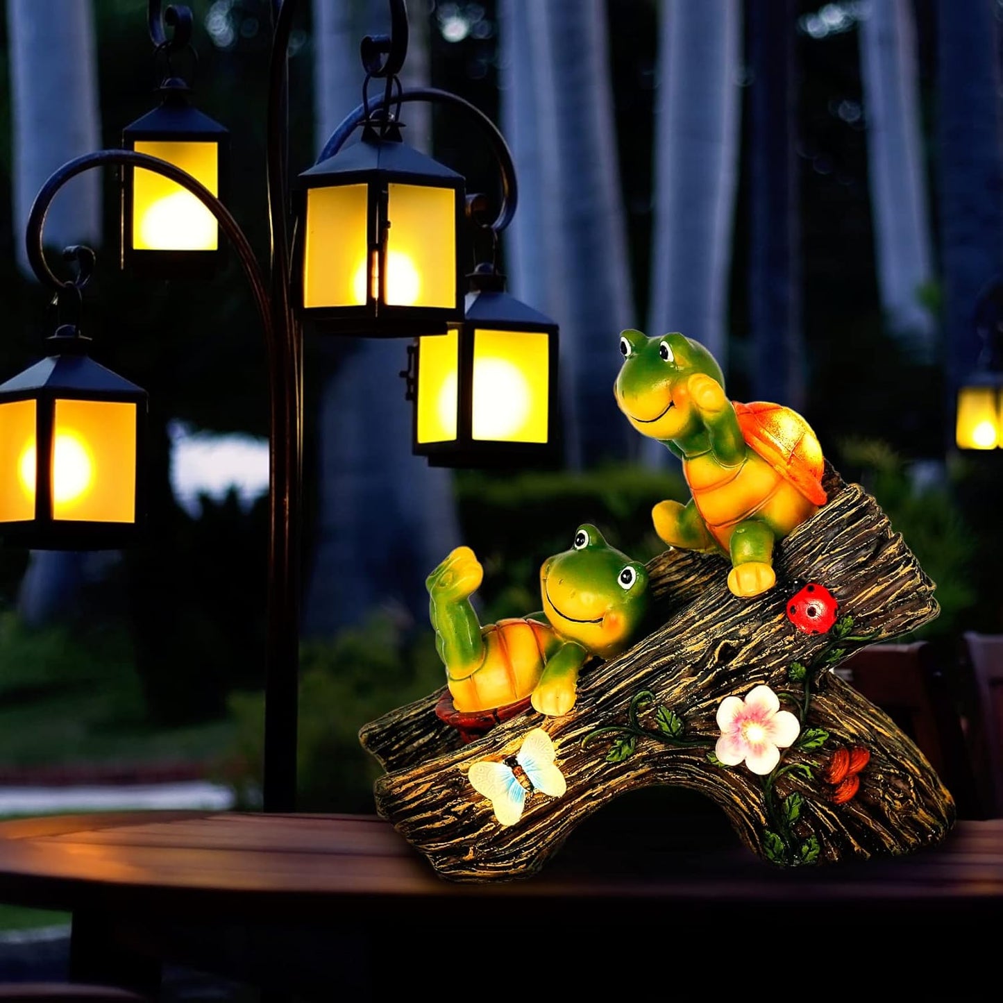 Garden Turtle Figurines Outdoor Decorations, Solar Statue Sweet Frog Face Turtles Decor with 4 LED Lights, Garden Resin Statue for Patio Lawn Porch Yard,Gifts for Birthday Easter Housewarming