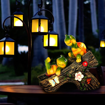 Garden Turtle Figurines Outdoor Decorations, Solar Statue Sweet Frog Face Turtles Decor with 4 LED Lights, Garden Resin Statue for Patio Lawn Porch Yard,Gifts for Birthday Easter Housewarming