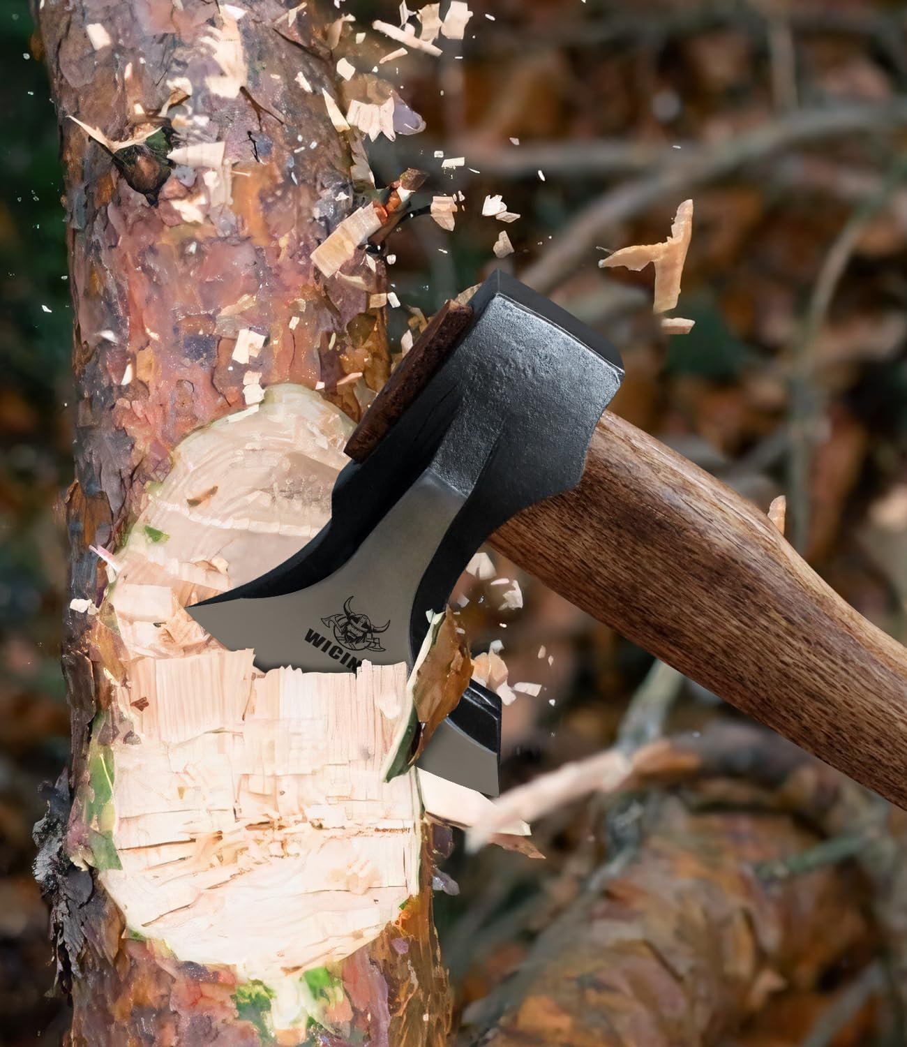 Splitting Axe, 27.5-inch Chopping Axe with Leather Sheath, Camping Hatchet 1065 High Manganese Steel and Hickory Handle
