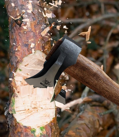 Splitting Axe, 27.5-inch Chopping Axe with Leather Sheath, Camping Hatchet 1065 High Manganese Steel and Hickory Handle
