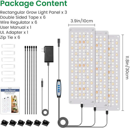 Grow Light, Full Spectrum Under Cabinet Plant Lights for Indoor Growing Seedling 3 Panels, Large Area Illumination 414 LEDs Lightweight Grow Lamp with UL Adaptor 16 Hour Timer
