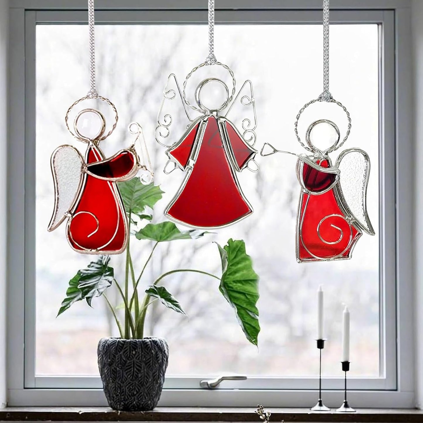 3PCS Handmade Angel Stained-Glass Sun-Catchers for Window Hangings, Stain Glass Angel Suncatchers Ornament Gifts for Women,Christmas Tree Decor Memorial Gifts for Mother's Day