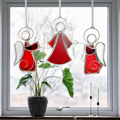 3PCS Handmade Angel Stained-Glass Sun-Catchers for Window Hangings, Stain Glass Angel Suncatchers Ornament Gifts for Women,Christmas Tree Decor Memorial Gifts for Mother's Day