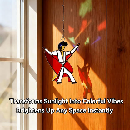 Dancing King Pattern, Handmade Stained Glass Spinner, Kinetic Acrylic Hanging Decor, DIY Sunlight Catcher Memphis Melody Spinner for Garden Yard, Porch, Window Decoration (3PCS)
