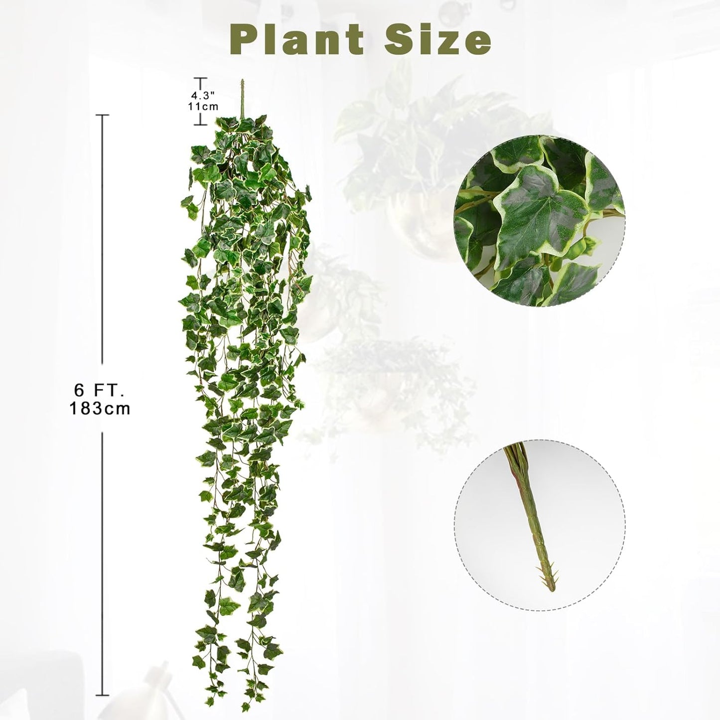 Hollyone Artificial Hanging Plants 6FT Fake Ivy Vine Faux Ivy Leaves Hanging Plant Greenery for Wall House Room Patio Indoor Outdoor Home Shelf Office Wedding Decor