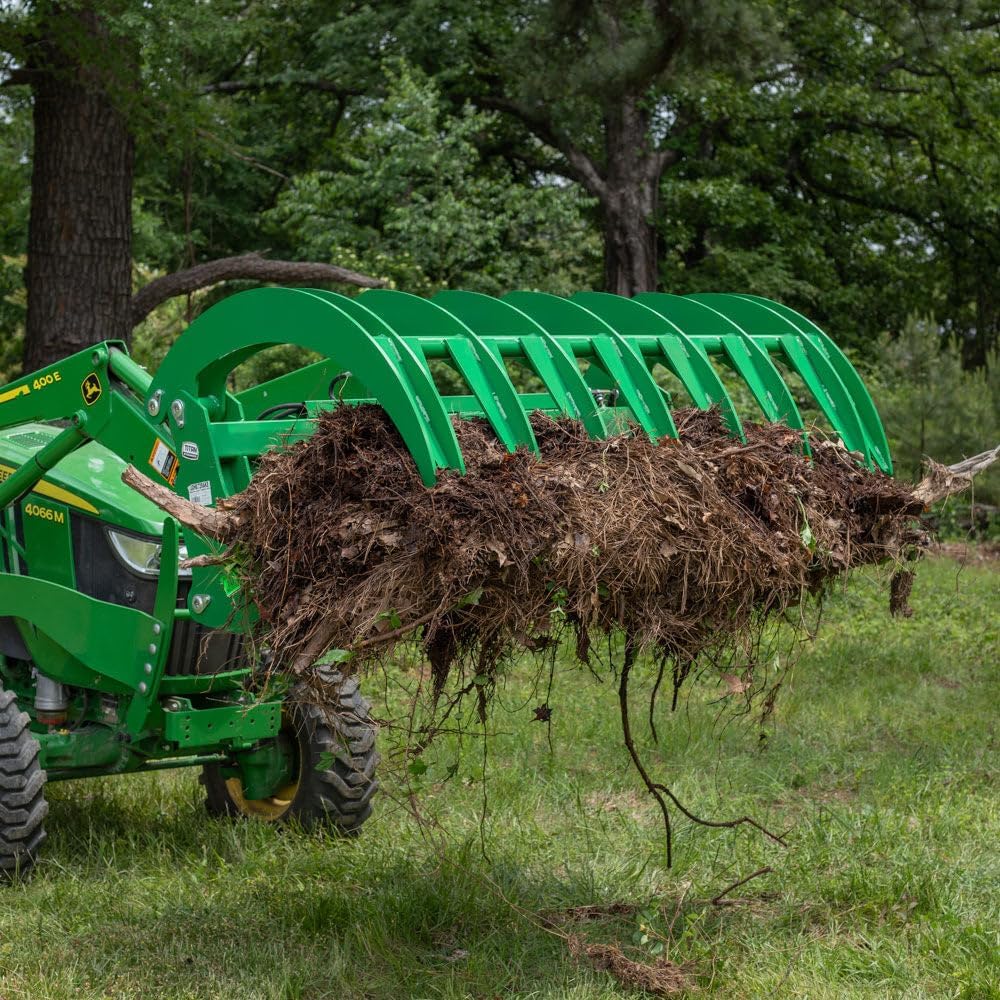 Titan Attachments 60" HD Root Grapple Rake Attachment, Fits John Deere Hook & Pin Tractors, Twin 3,000 PSI Cylinders, Clears Rocks, Logs, Brush, & Debris, Tractor Accessories & Attachments