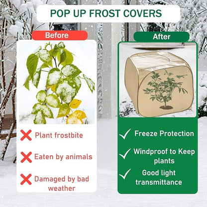 2 Pack Pop Up Plant Freeze Protection Covers, Shrub Frost Covers Outdoor Plant Protectors Frost Cloth Covers for Winter Protecting Fruit Potted and Shrub from Freezing Animals Eating(2 Pack 23x23x23")