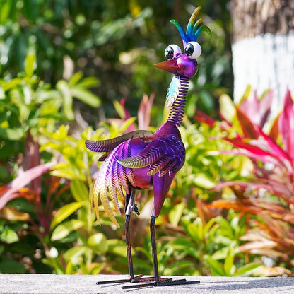 Metal Wacky Rooster Garden Statue, 19'' Rooster Decor Yard Statue Decorations Outdoor, Chicken Yard Art for Outside, Patio, Backyrad, Lawn(Purple)