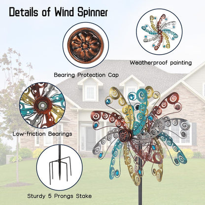 DREAMSOUL Metal Wind Spinners Outdoor, Wind Spinners for Yard and Garden with 5 Stable Stake, Double Kinetic Wind Spinner for Patio, Lawn & Garden Decor 63 * 13 Inches