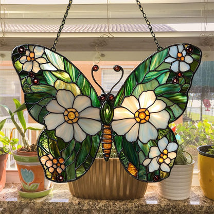 Daisy Fresh Butterfly Acrylic Suncatcher Stained Glass Effect Window Car Hanging Christmas Ornament Indoor Outdoor Decor Garden Sun Catcher Panel for Butterfly Lover for Women Mom Grandma