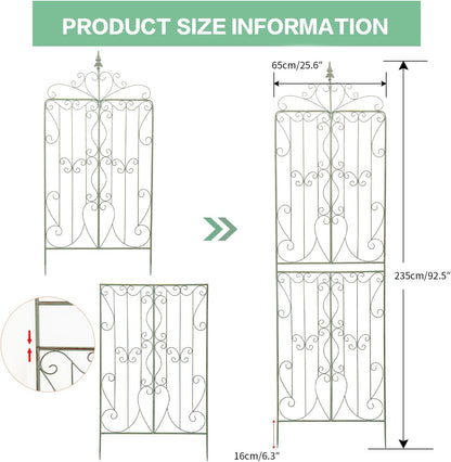 Sungmor 2 Pack Large Garden Trellis for Climbing Plants, 92.5 Inch Tall Rustic Green Garden Metal Trellis, Decorative Trellis for Outdoor Rose Vines Cucumbers Support, Greenhouse, Flowerbed, Backyard