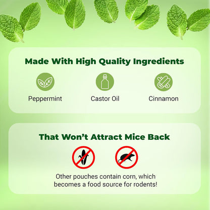 Mighty Mint Mouse Repellent Pouches – Peppermint, Castor Oil & Cinnamon Formula – Natural Indoor Deterrent for Mice and Rodents – Plant-Based, Long-Lasting Protection – 12 Count (Pack of 2)