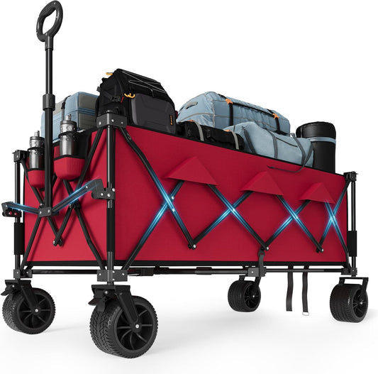 52" Foldable Wagon for Beach with 460LBS Weight Capacity, Heavy Duty 350L Extra Large Collapsible