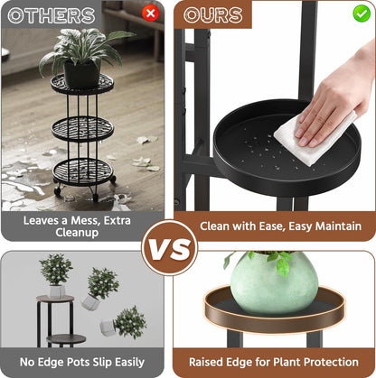LASZOLA Black 5 Tier Plant Stand Indoor Heavy Duty Rack for Modern House Planter, Metal and Wooden Vertical Organizer Decor Narrow Bathroom Floor, Sturdy Multi Level Flower Holder Raised, Cat Proof