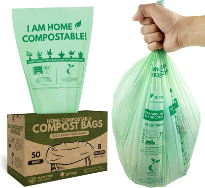 Compost Bags for Countertop Bin -Compostable Trash Bags made of Cornstarch - Leakproof & Tear Resistant Biodegradable Trash Bags - OK Compost Home & Seedlings Certified