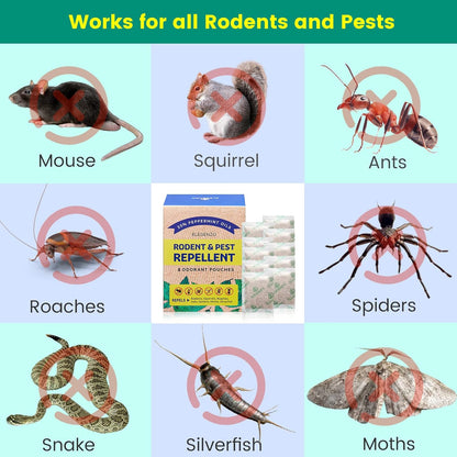 ELEGENZO Mouse Repellent Pouches with Peppermint Oil - Repels Mice, Rats, Squirrels, Roaches, Ants, Spiders, Moths - 8 Odorant Pouches