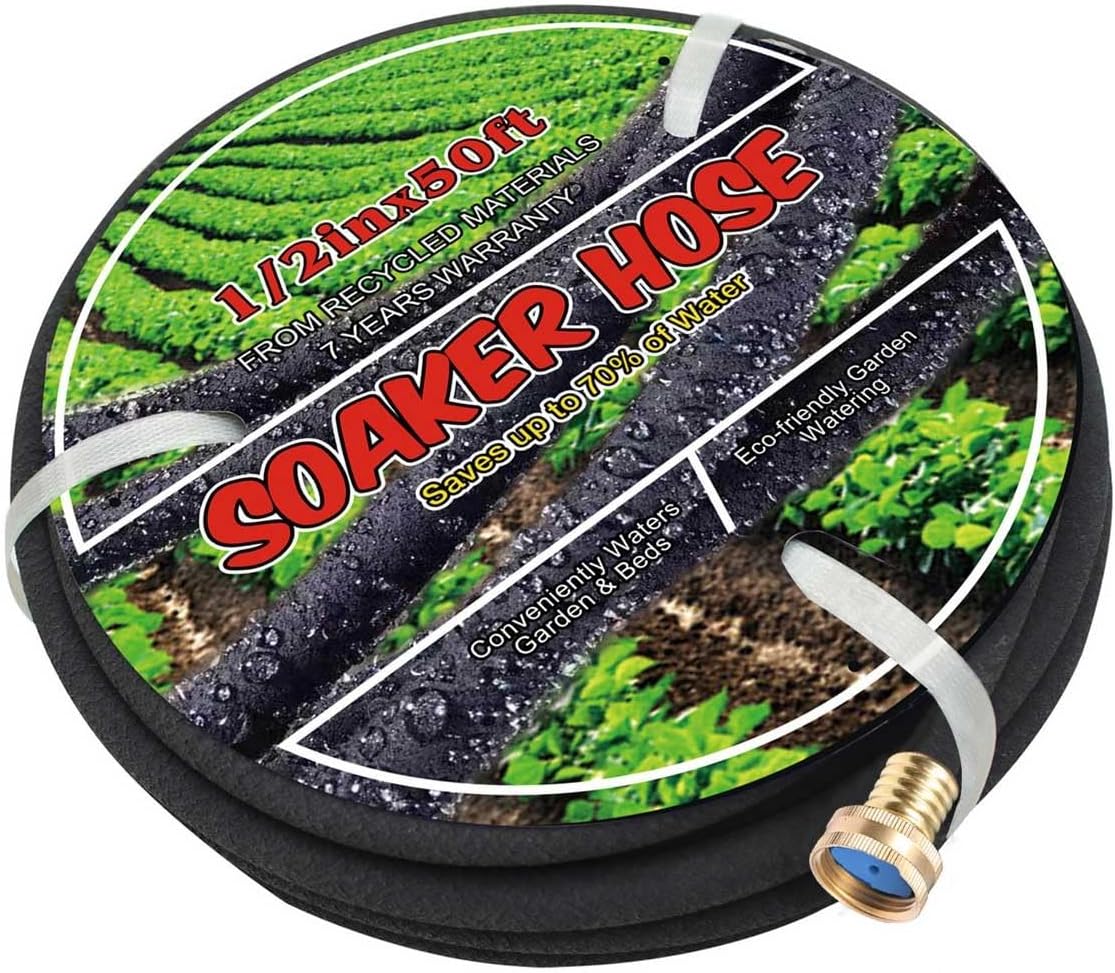 1/2inch 50ft Garden Soaker Hose Solid Brass Connector Heavy Duty Water Hose Perfect for Garden, Vegetable Leakproof Lightweight 50 FT Soaker Hose