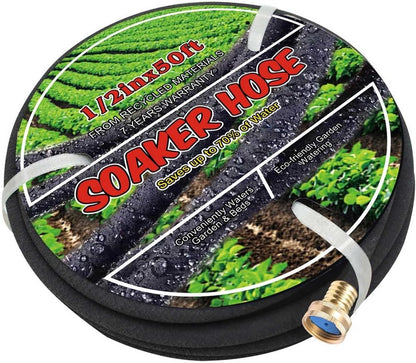 1/2inch 50ft Garden Soaker Hose Solid Brass Connector Heavy Duty Water Hose Perfect for Garden, Vegetable Leakproof Lightweight 50 FT Soaker Hose