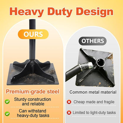 Acostop Heavy-Duty Steel Tamper, 10x10 Inch Laborsaving Ergonomic Hand Soil Tamper, Garden Landscaping Tool for Ground & Gravel Leveling Dirt Compactor, 48 Inches Total