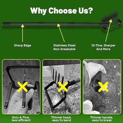 2 in 1 Stirrup Hula Hoe Garden Tool, 12 Tines Cultivators for Gardening, Weed Puller Tool with 76" Long Handle for Gardening, Weeding, Seeding, Ditching, Loosening