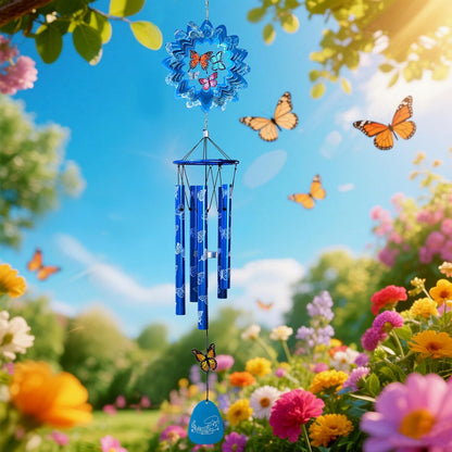 33inch Butterfly Wind Chimes Outdoor | Deep Tone Sympathy Memorial Wind Chime with 3D Spinner, Hanging Garden Decor, Butterfly Gift for Women/Mom/Grandma