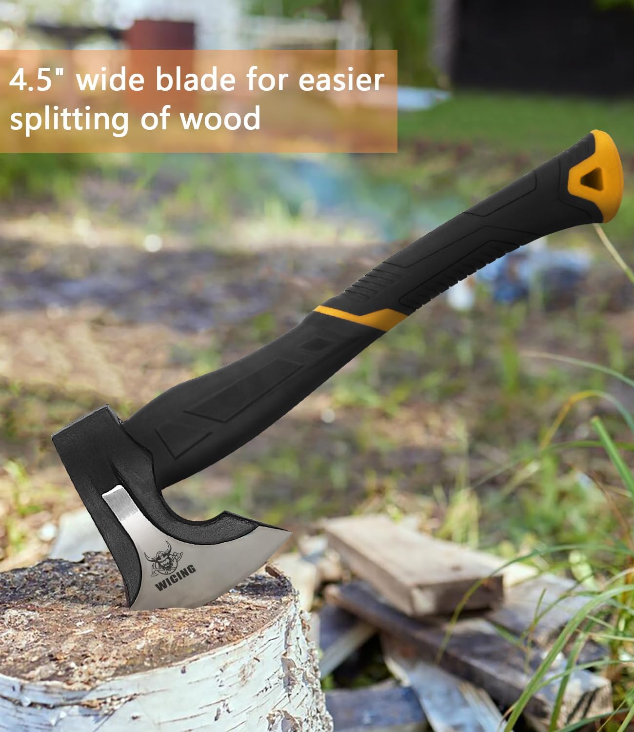 Splitting Axe, 15-inch Camping Hatchet, Chopping Axe 1065 High Manganese Steel and Ergonomic Fiberglass Handle