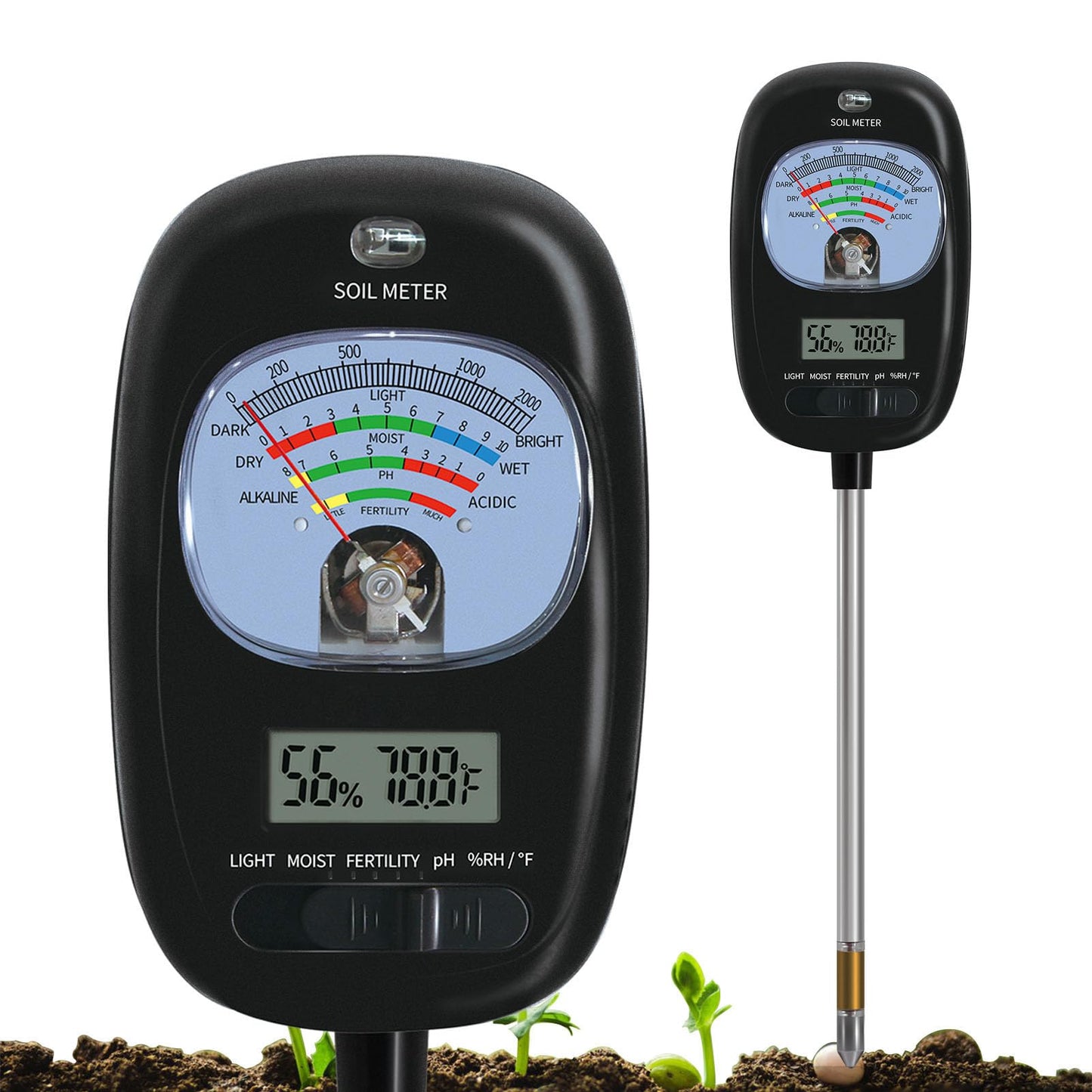 7-in-one Soil Test Kit, Soil Moisture Meter/PH Meter/Sunlight Intensity/Fertility Soil Tester, LCD