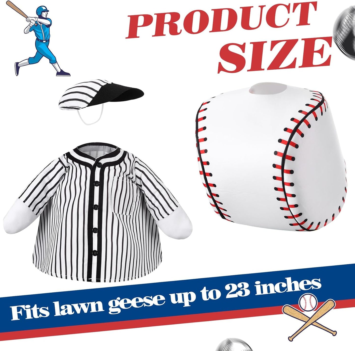 Abbylike 2 Set Baseball Goose Outfit Baseball Costume Lawn Porch Game Day Clothes for 23" Goose Outdoor Patio Yard Lawn Art Ball Celebrations Decor