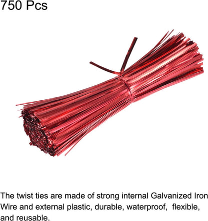 MECCANIXITY Foil Twist Ties 7" 18cm Metallic Plastic Closure Tie for Tying Bread, Candy, Cookies, Gift Bags Arts Crafts Ties Red Pack of 750